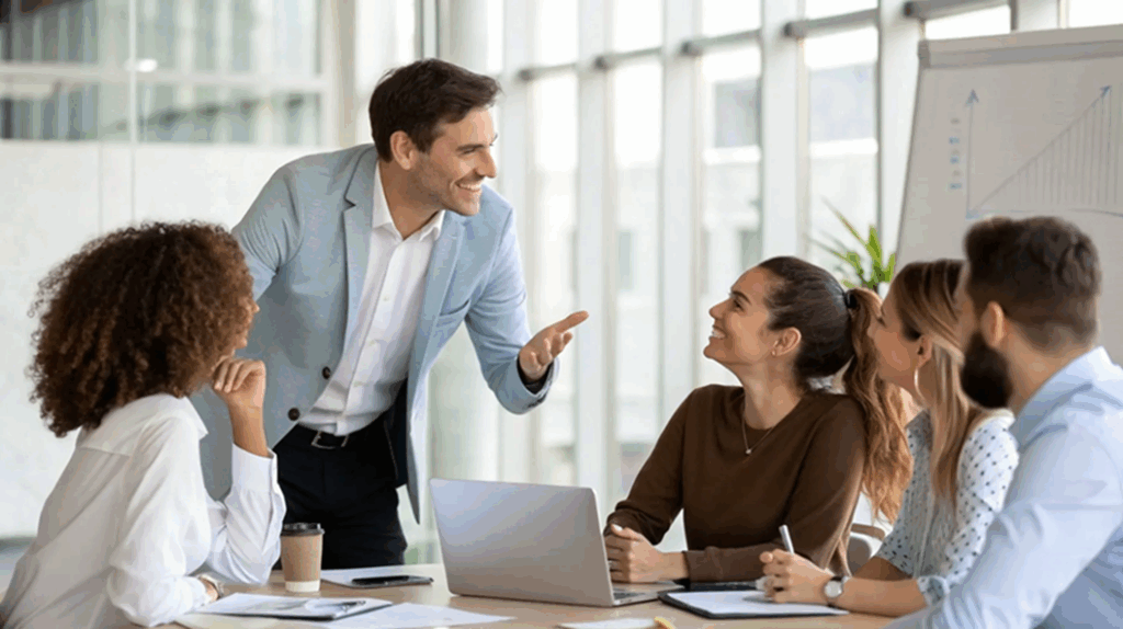 Líder inspirando a su equipo, una habilidad esencial para cómo ser coach empresarial