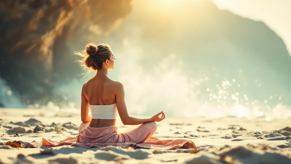 Primer plano de una persona respirando profundamente y con los ojos cerrados, en un ejercicio de relajación