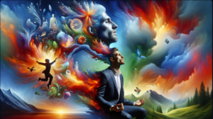 Persona escuchando audios subliminales con auriculares para programación mental