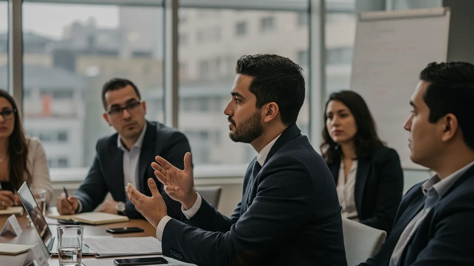 persona escuchando en una reunion a un coach ejecutivo