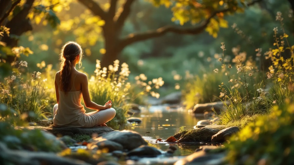 persona meditando en la naturaleza